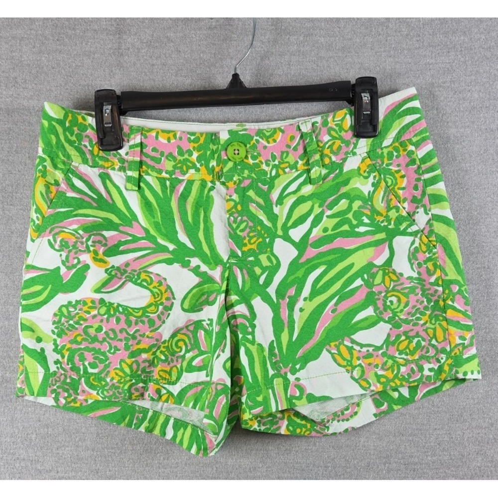 Lilly Pulitzer Callahan Short Womens 4 Green Pink Tropical‎ Safari Beach Coastal